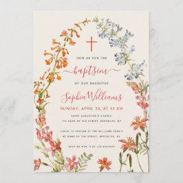Convites Watercolor Wildflowers Floral Girl Baptism