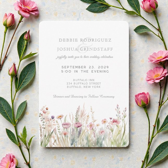 Convites Watercolor Wildflowers Floral Wedding Invitation  (Criador carregado)