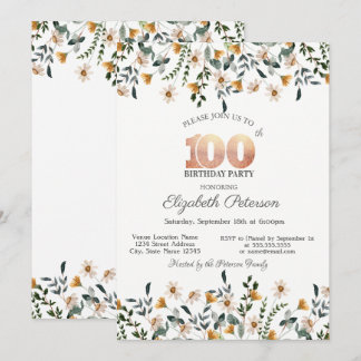 Convites Watercolor Wildflowers Garden Party 100th Birthday