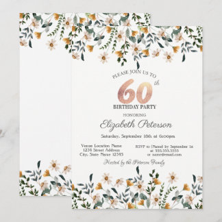 Convites Watercolor Wildflowers Garden Party 60th Birthday