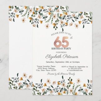 Convites Watercolor Wildflowers Garden Party 65th Birthday