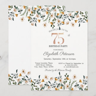 Convites Watercolor Wildflowers Garden Party 75th Birthday