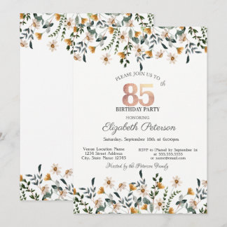 Convites Watercolor Wildflowers Garden Party 85th Birthday