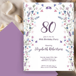 Convites Watercolor Wildflowers Women's 80th Birthday 