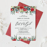 Convites Watercolor Winter Blooms Floral Bat Mitzvah<br><div class="desc">Convide familiares e amigos com este convite personalizável do Bat Mitzvah. Apresenta terras aquosas de rosas vermelhas, amoras-vivas e flores de poinsettia com pinos e acentos verdes. Personalize adicionando nomes, data, hora, local e outros detalhes do evento. Este convite floral de inverno é perfeito para o Bat Mitzvahs de inverno....</div>