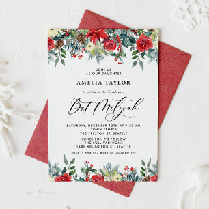 Convites Watercolor Winter Blooms Floral Bat Mitzvah