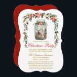 Convites Watercolor Winter Floral Mason Jar Christmas Party<br><div class="desc">A Elegante Watercolor Winter Floral Mason Jar Christmas Convite de festas inclui poinsettias vermelhas com aquarelas,  rosas brancas,  pines cones,  bagas ocas,  algodão e folhagem botânica. A colagem de Mason Jar inclui a família de veados aquosos em uma floresta de pinheiros florestais. Red Back.</div>