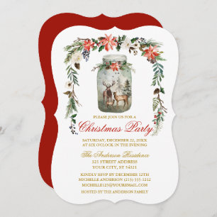 Convites Watercolor Winter Floral Mason Jar Christmas Party