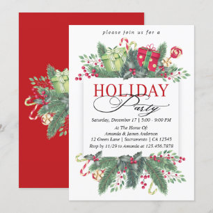 Convites Watercolor Winter Greenery Foliday Party