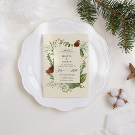 Convites Watercolor Winter Greenery Posicionando Casamento