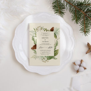 Convites Watercolor Winter Greenery Posicionando Casamento