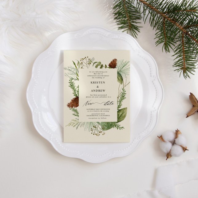 Convites Watercolor Winter Greenery Posicionando Casamento (Criador carregado)