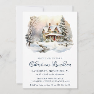 Convites Watercolor Winter Snowy Sceny Christmas Luncheon