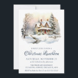 Convites Watercolor Winter Snowy Sceny Christmas Luncheon<br><div class="desc">Cena de Neve de inverno com design de fundo branco e de casas e árvores</div>