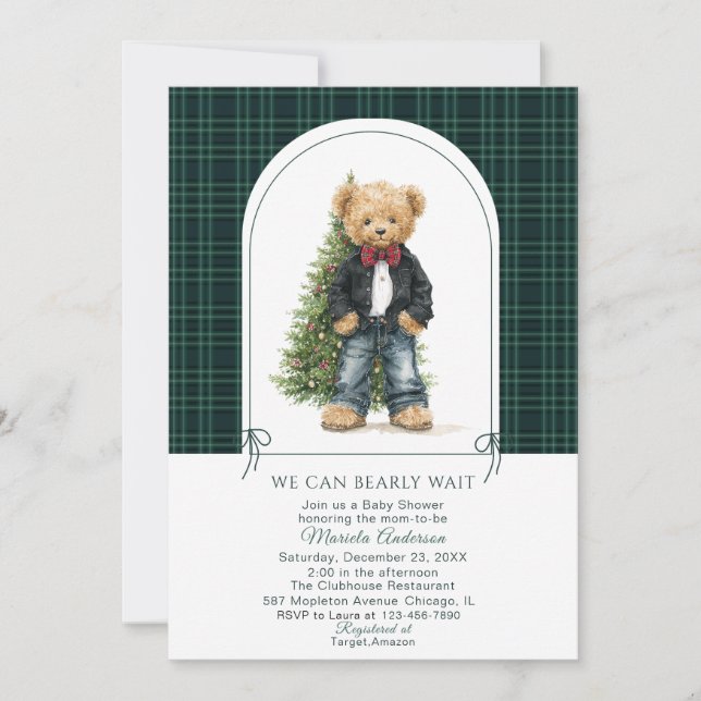 Convites Watercolor  Winter  Teddy bear ChristmasInvitation (Frente)