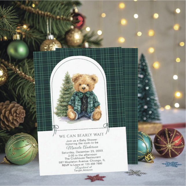 Convites Watercolor  Winter  Teddy bear ChristmasInvitation (Criador carregado)