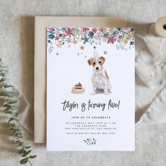 Convites Watercolor Wire Haired Jack Russell Dog Birthday (Celebrate your furry friend’s special day with our charming Jack Russel birthday invitation.)