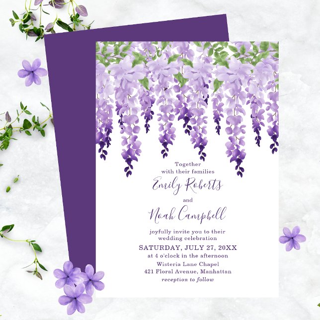 Convites Watercolor Wisteria Elegant Floral Wedding (Criador carregado)