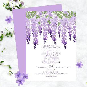 Convites Watercolor Wisteria Floral Elegant Modern Wedding