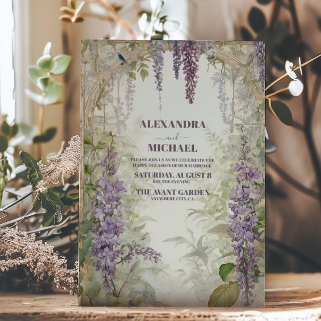 Convites Watercolor Wisteria Floral Elegant Modern Wedding (Criador carregado)