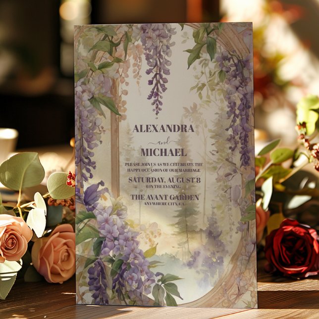 Convites Watercolor Wisteria Floral Elegant Wedding (Criador carregado)