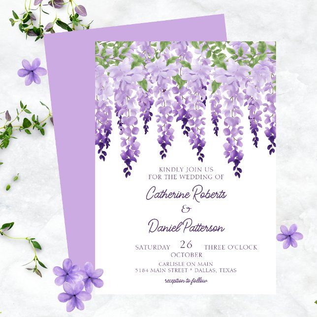Convites Watercolor Wisteria Floral Elegante Moderno (Criador carregado)