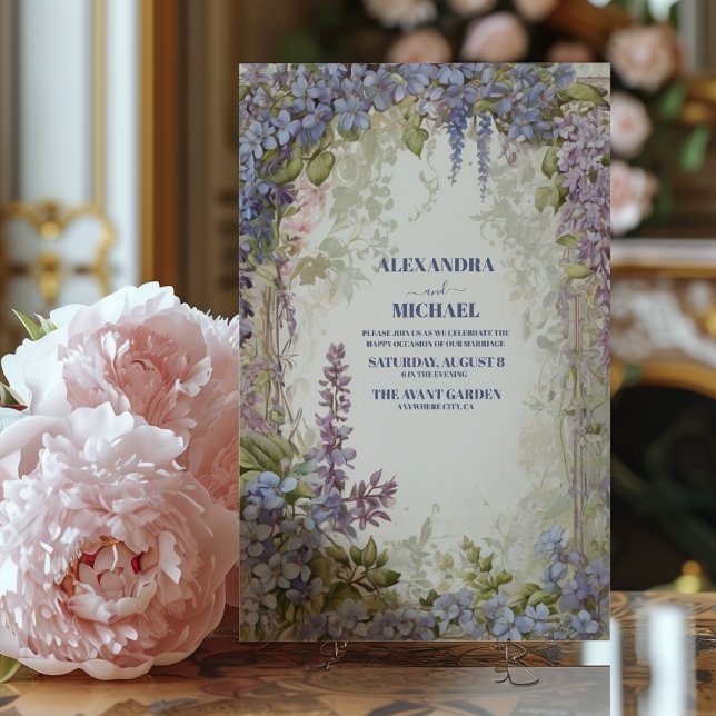 Convites Watercolor Wisteria Wedding (Criador carregado)