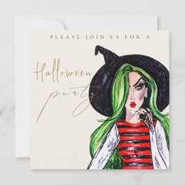 Convites Watercolor Witch Adult Halloween Party Invitation