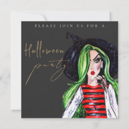 Convites Watercolor Witch Adult Halloween Party Invitation