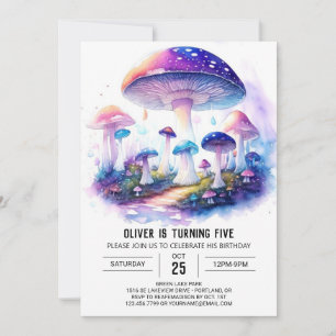 Convites Watercolor Wonderland Mushroom Birthday