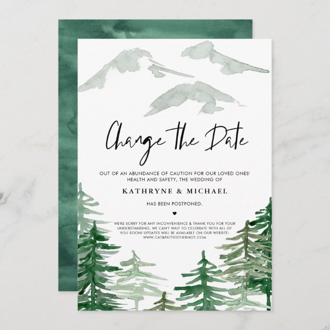Convites Watercolor Woodland Altera o Adiamento de Data (Frente/Verso)