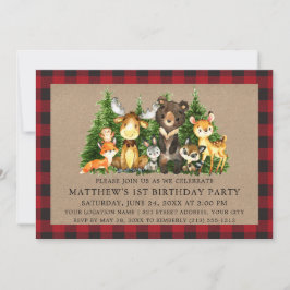 Convites Watercolor Woodland Animal First Birday Rustic