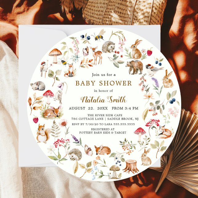 Convites  Watercolor Woodland Animals Baby Shower (Criador carregado)