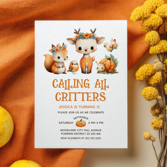 Convites Watercolor Woodland Animals Fall Kids' Birthday (Criador carregado)