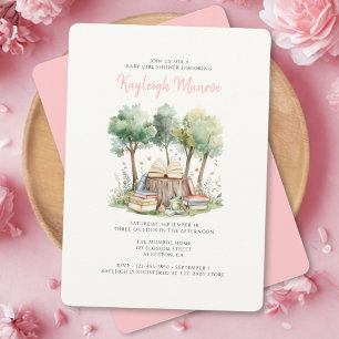 Convites Watercolor Woodland Forest Books Baby Girl Chá