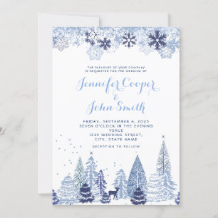 Convites Watercolor Woodland Snowflakes Casamento no invern