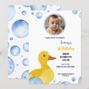 Convites Watercolor Yellow Duck Baby Boy Foto Aniversário
