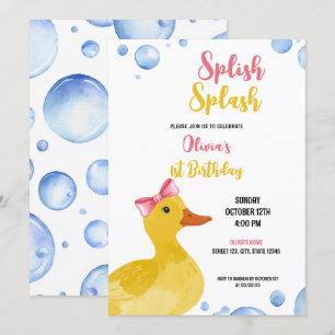 Convites Watercolor Yellow Duck Baby Girl Aniversário