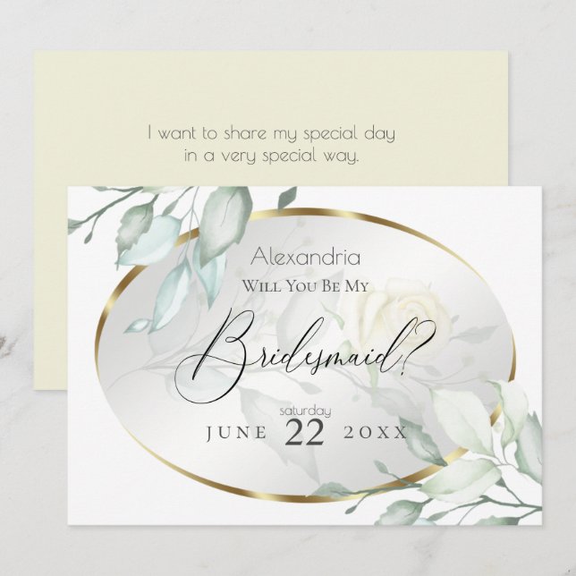 Convites Watercolor Yellow Rose Be My Bridesmaid (Frente/Verso)