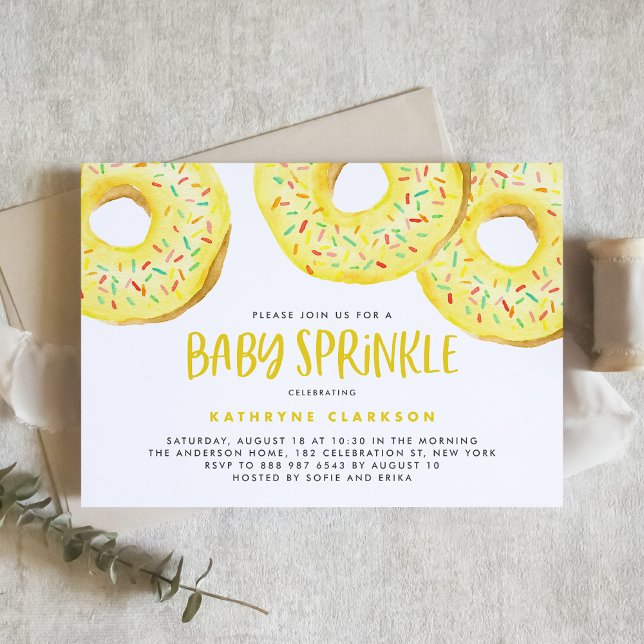 Convites Watercolor Yellow Sprinkle Rosquinha Baby Sprinkle (Criador carregado)