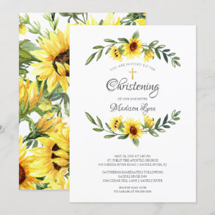 Convites Watercolor Yellow Sunflower Christening