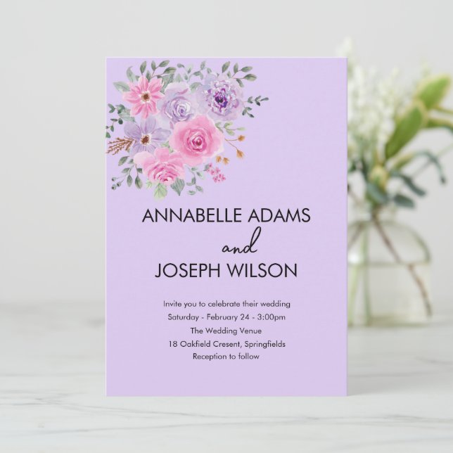 Convites watercolors Florals Modern Botanical Wedding (Em pé/Frente)