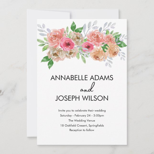 Convites watercolors Florals Modern Botanical Wedding (Frente)