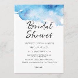 Convites Watercolour azul do chá de panela |