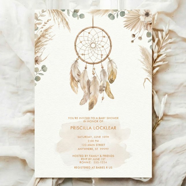 Convites watercolour Boho flower Dreamcatcher Baby Shower (Criador carregado)