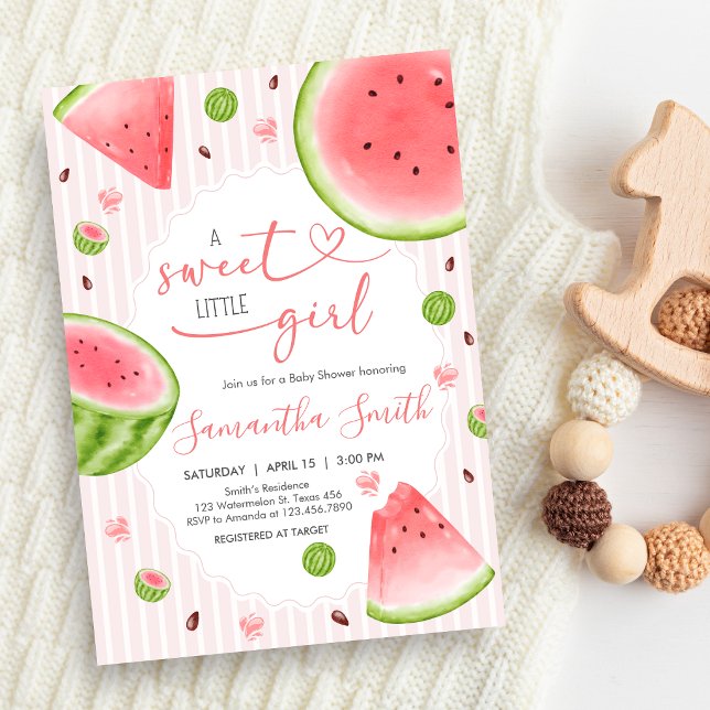 Convites Watermelon Baby Shower (Sweet Little Girl Watermelon Baby Shower Invitation)