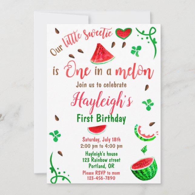 Convites Watermelon birthday invitation Girl first birthday (Frente)