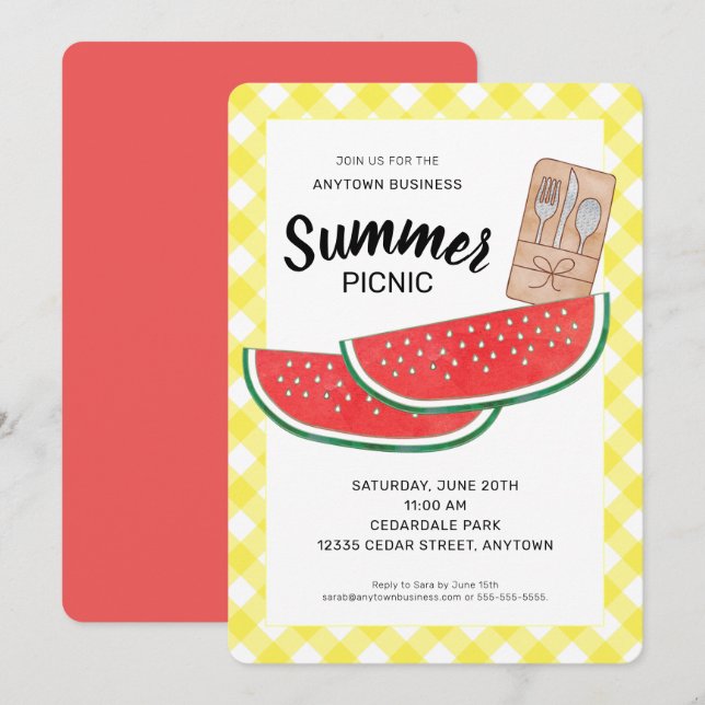Convites Watermelon Company Summer Picnic (Frente/Verso)