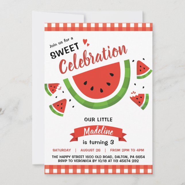 Convites Watermelon Invitation for Birthday Party Fruit (Frente)