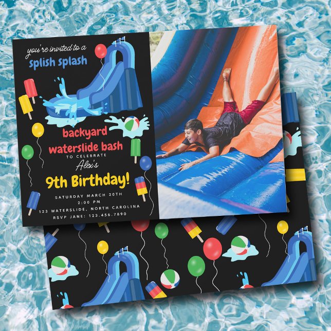 Convites Waterslide Summer Splish Splash Photo Birthday (Waterslide Summer Splish Splash Photo Birthday Invitation)